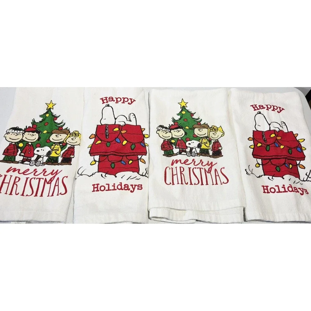 Set Of 4 Peanuts Christmas Kitchen Towels NWOT